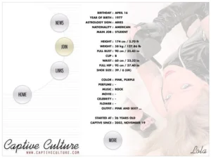 Captive Culture - Biography Page - Model : Lola